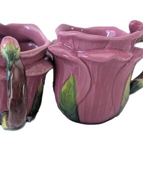 Corner Ruby Garden Collection 2 Rose colored Ceramic Mugs New